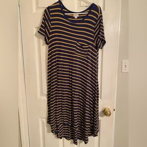 LuLaRoe Navy and Yellow Striped Carly Dress
